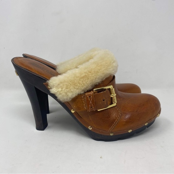 MICHAEL Michael Kors Shoes - Michael Kors Women’s 10 Brown Leather Heeled Shearling Lined Mules